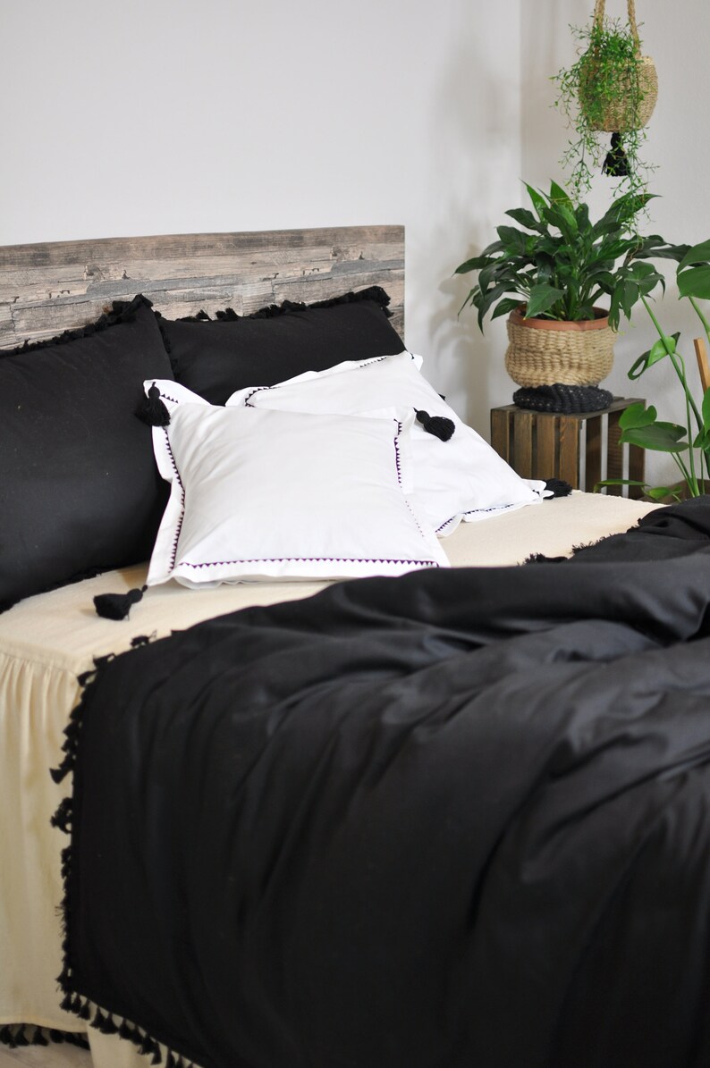 Black Tassel Pillow Bohemian Pillowcase Boho Tassel Pillow Etsy