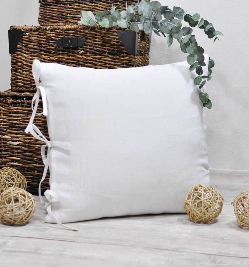 Linen Pillow Cover With Ties Floor Cushion Throw Pillows Etsy