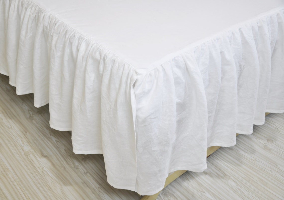 White Linen Bed Skirt Custom Dust Ruffle Queen King Full Etsy