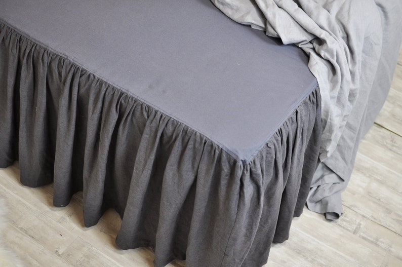 Dark Gray Linen Bed Skirt Custom Dust Ruffle King Full Etsy