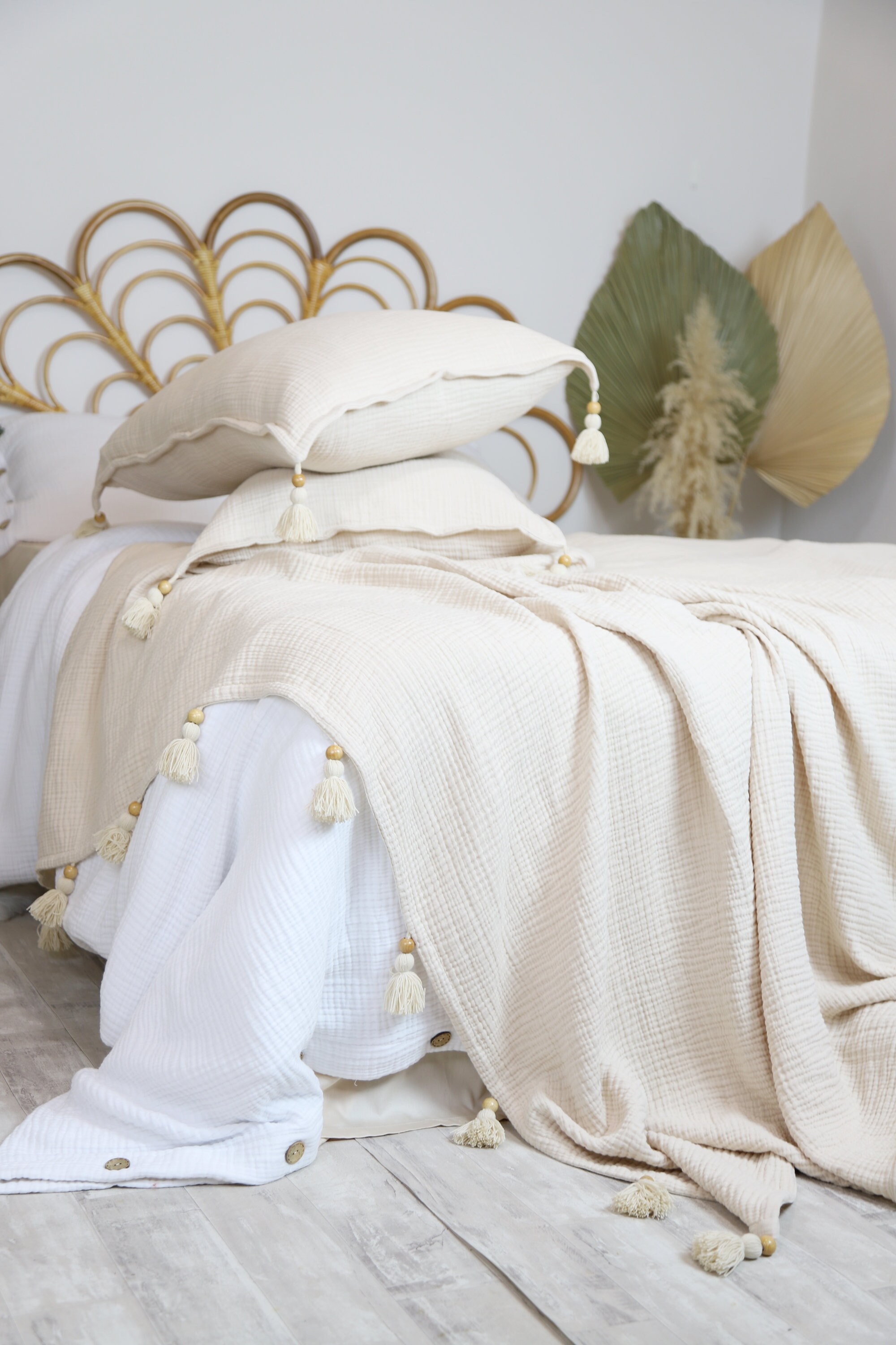 Gauze Muslin Pillowcase Tassel Pillow case Muslin Pillow Etsy