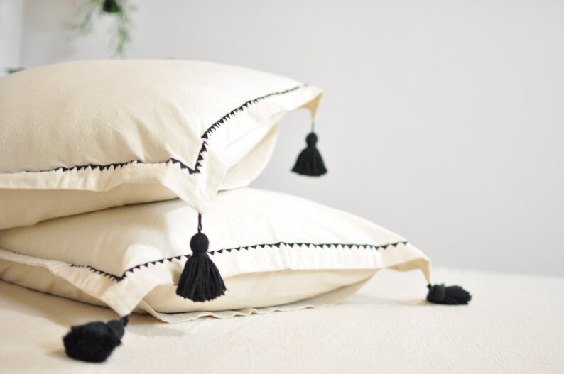 Boho Tassel Pillow Bohemian Pillowcase Black Tassel Pillow Etsy