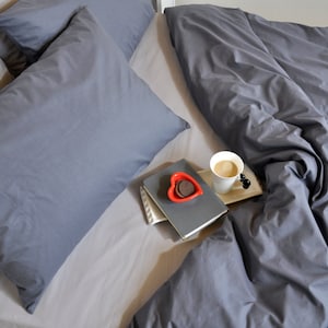 Dark Grey Duvet Cover Set Full Queen King & Light Gray Sheet Set - Pure Cotton Bedding, Solid Color Bed Linen, Cozy Neutral Bedding