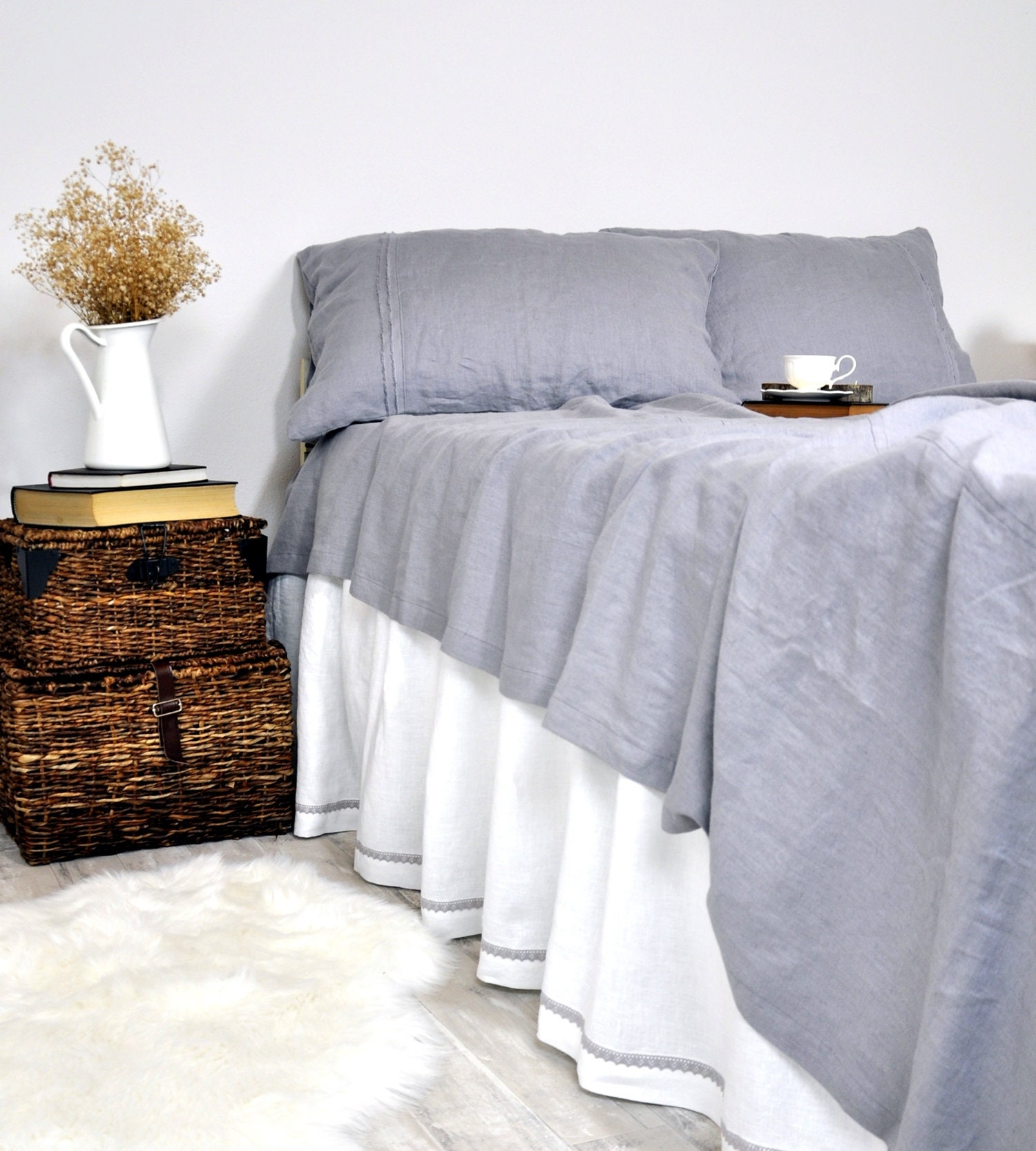 Linen Top Sheet Gray Linen Flat Sheet Full Queen King Twin Etsy