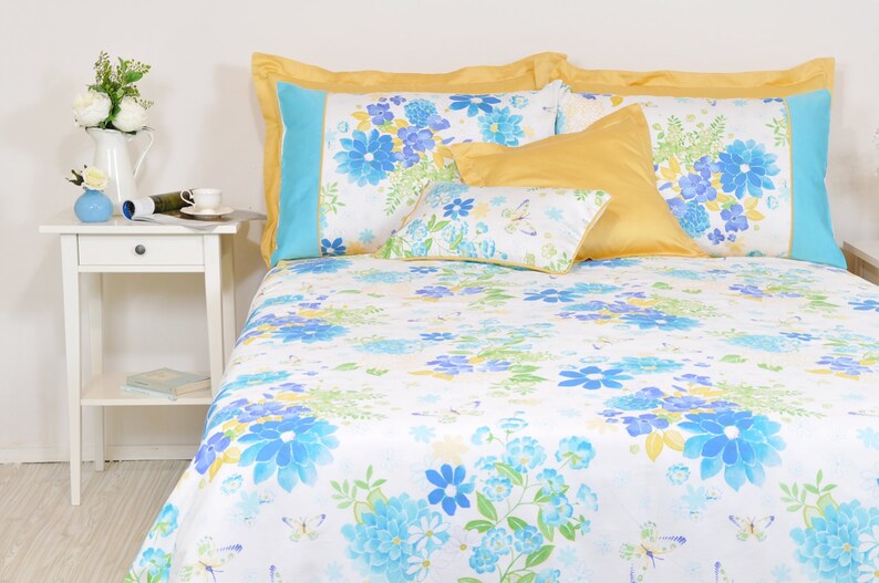 Ocean Blue Floral Bedding in Full Queen King Size Turquoise Etsy