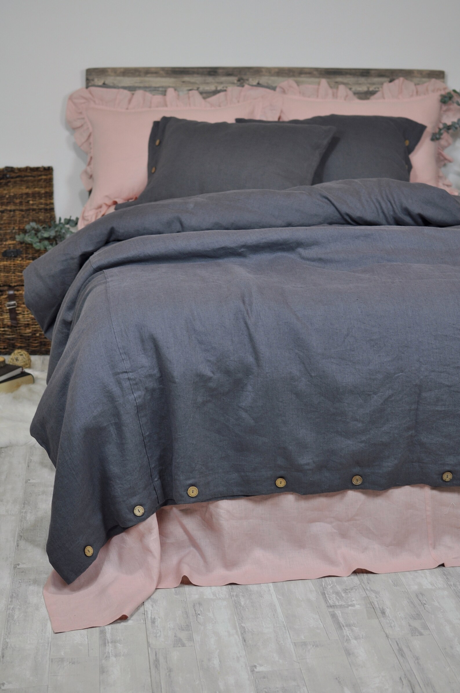 Dark Grey Linen Duvet Cover Linen Bedding Charcoal Gray Etsy Canada
