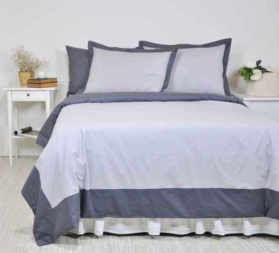 Bordered Bedding Set Full Queen King Two Tone Charcoal Smoky Etsy