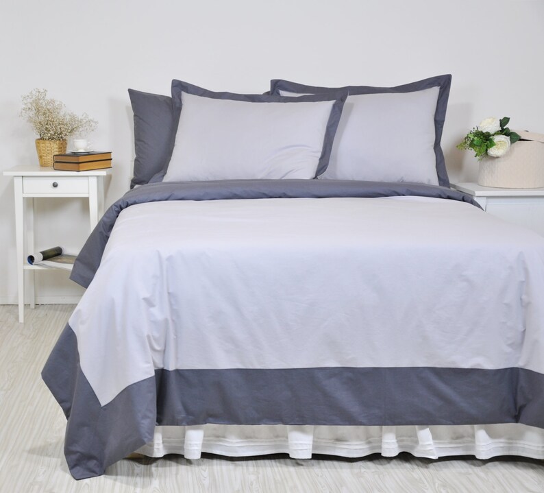 Bordered Bedding Set Full Queen King Two Tone Charcoal Smoky Image 0