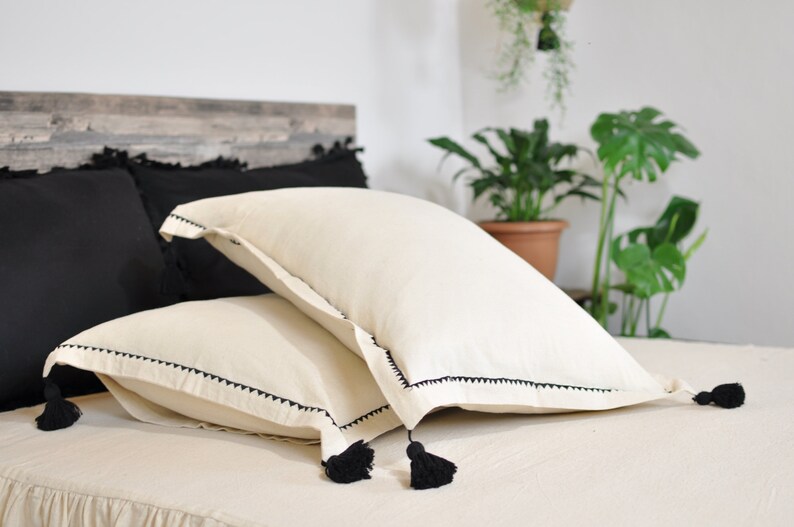 Boho Tassel Pillow Bohemian Pillowcase Black Tassel Pillow Etsy