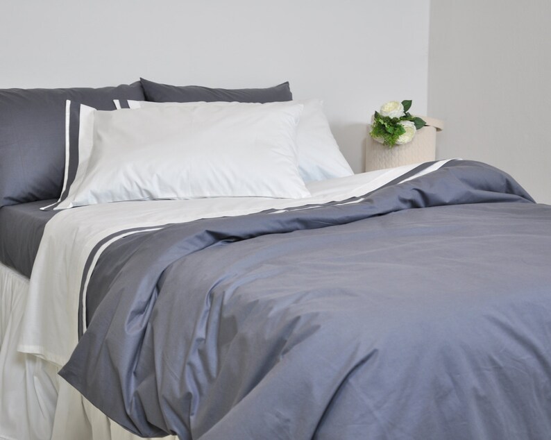 Bordered off White Sheet Set Full Queen King Flat Sheet With Etsy