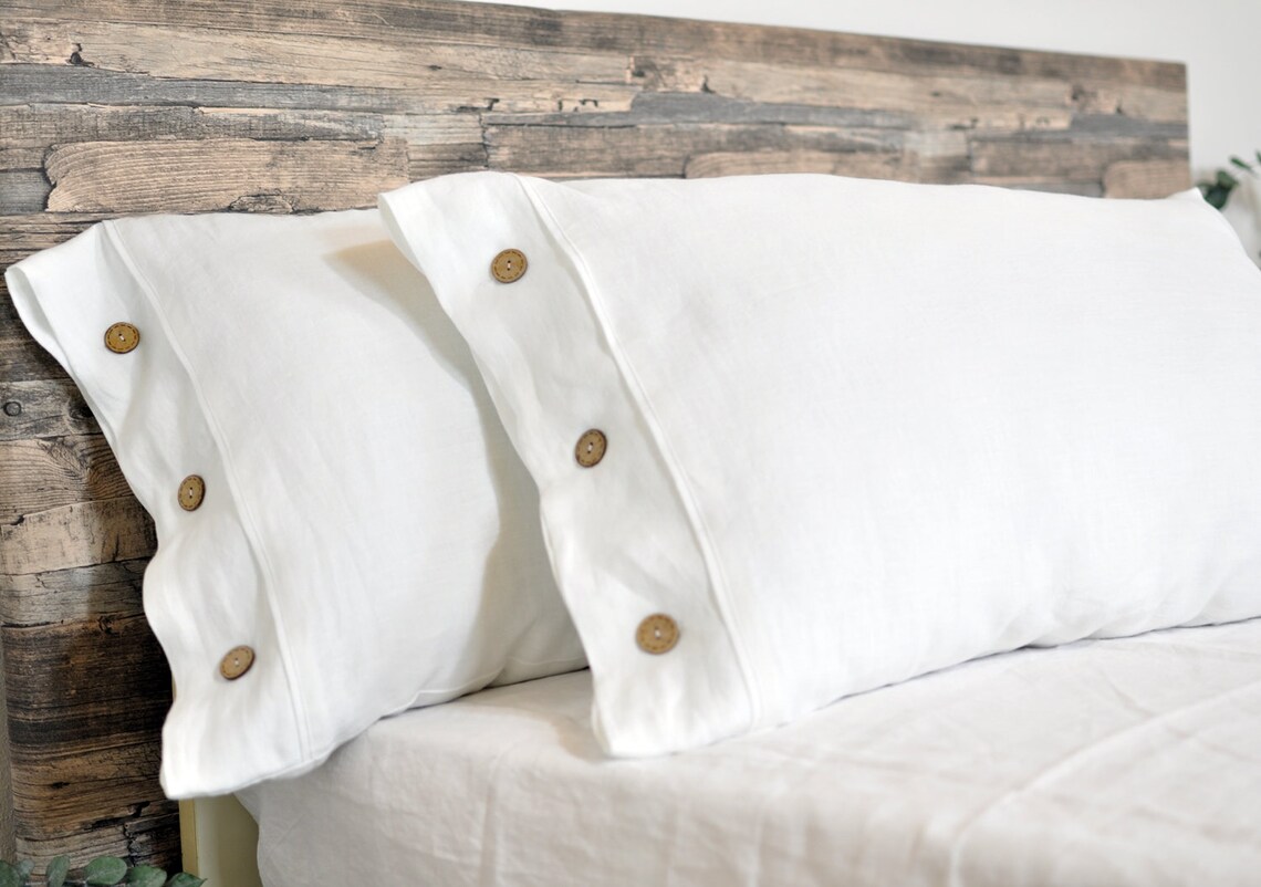 White Linen Pillowcase With Button Linen Bedding Flax Linen Etsy