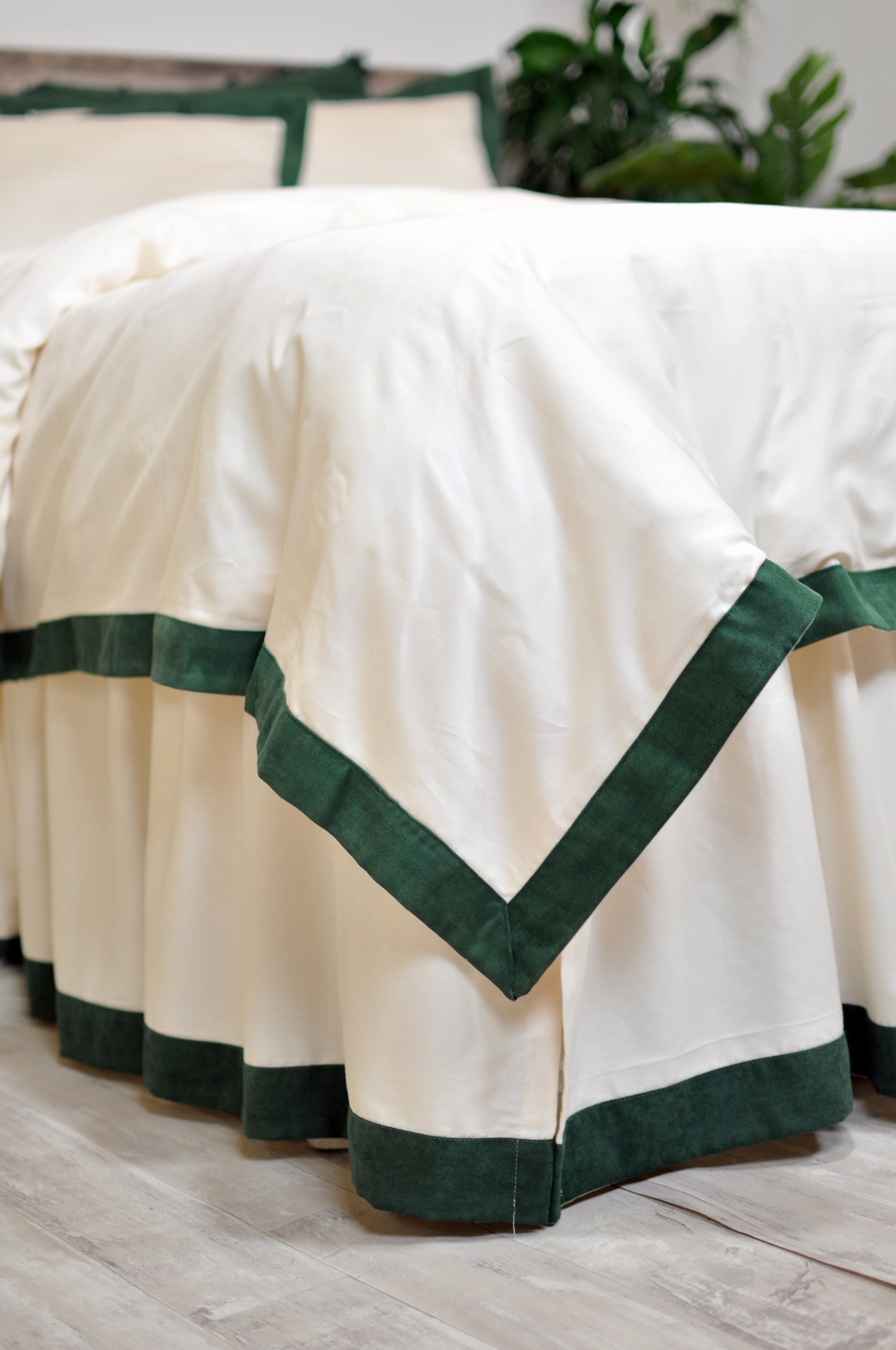 Border Bedding Bordered Duvet Cover Set Green Bedding King Etsy Israel