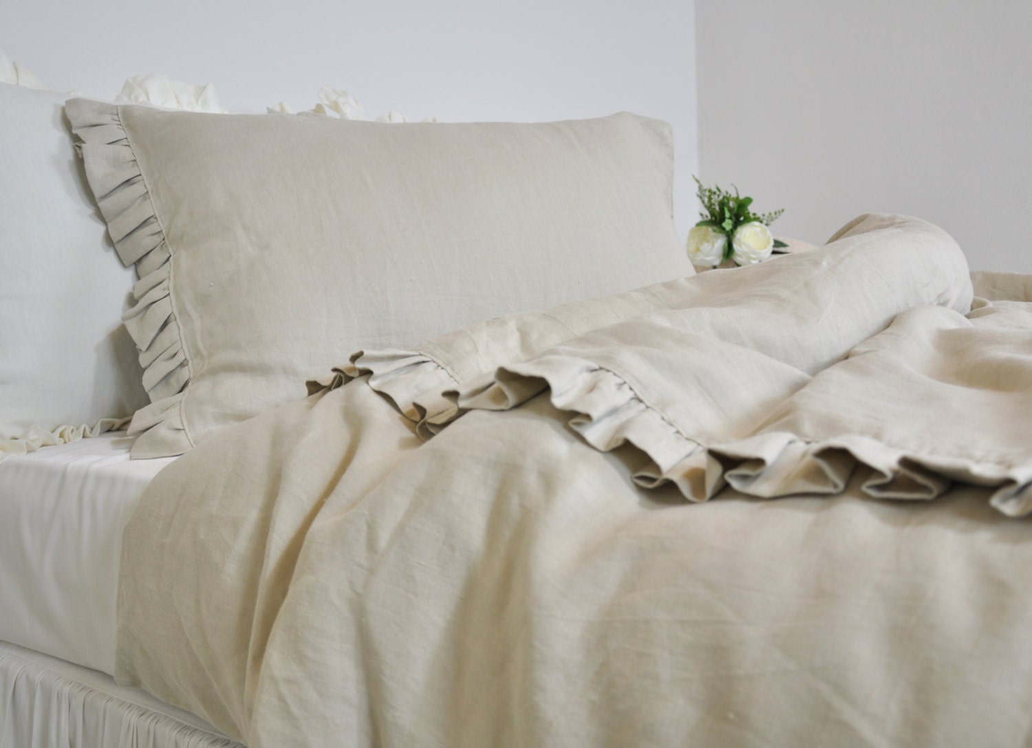 Linen Duvet Cover Set in Full Queen King Size Oatmeal Beige Etsy