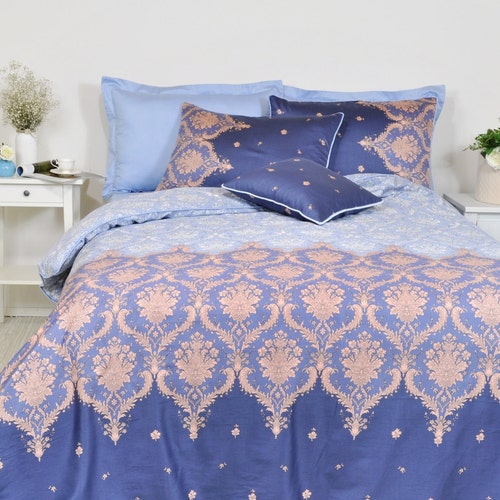 Damask Duvet Cover Set Blue Damask Bedding Navy Duvet Cover Etsy