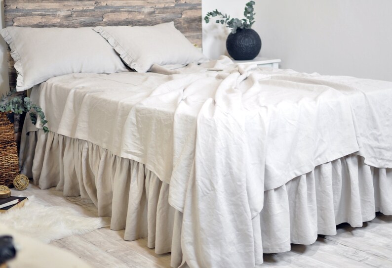 Linen Bedskirt Dust Ruffle in Full Queen King Ruffled Bed Etsy
