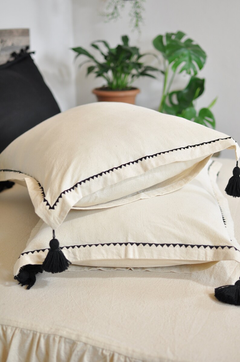 Boho Tassel Pillow Bohemian Pillowcase Black Tassel Pillow Etsy