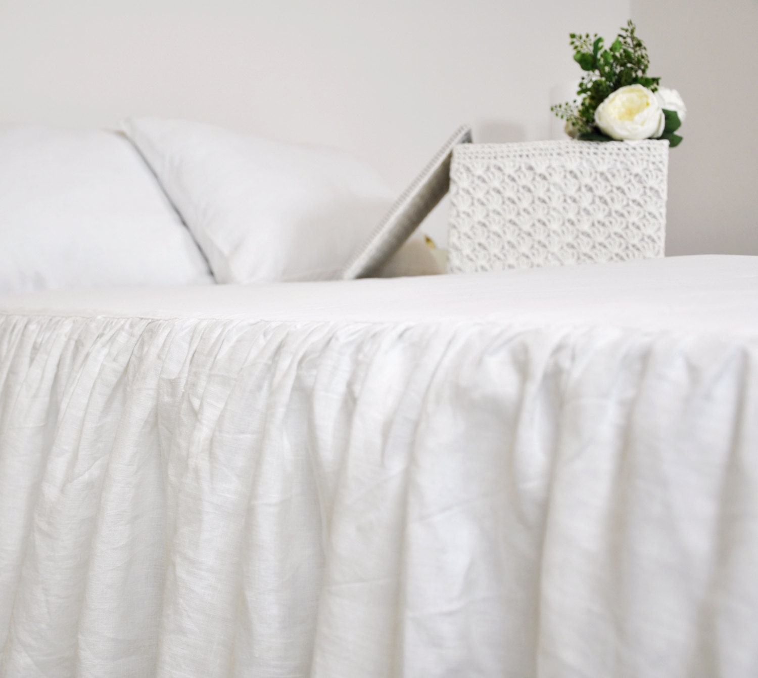 White Linen Bed Skirt Custom Dust 