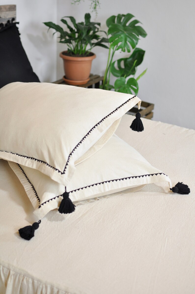 Boho Tassel Pillow Bohemian Pillowcase Black Tassel Pillow Etsy