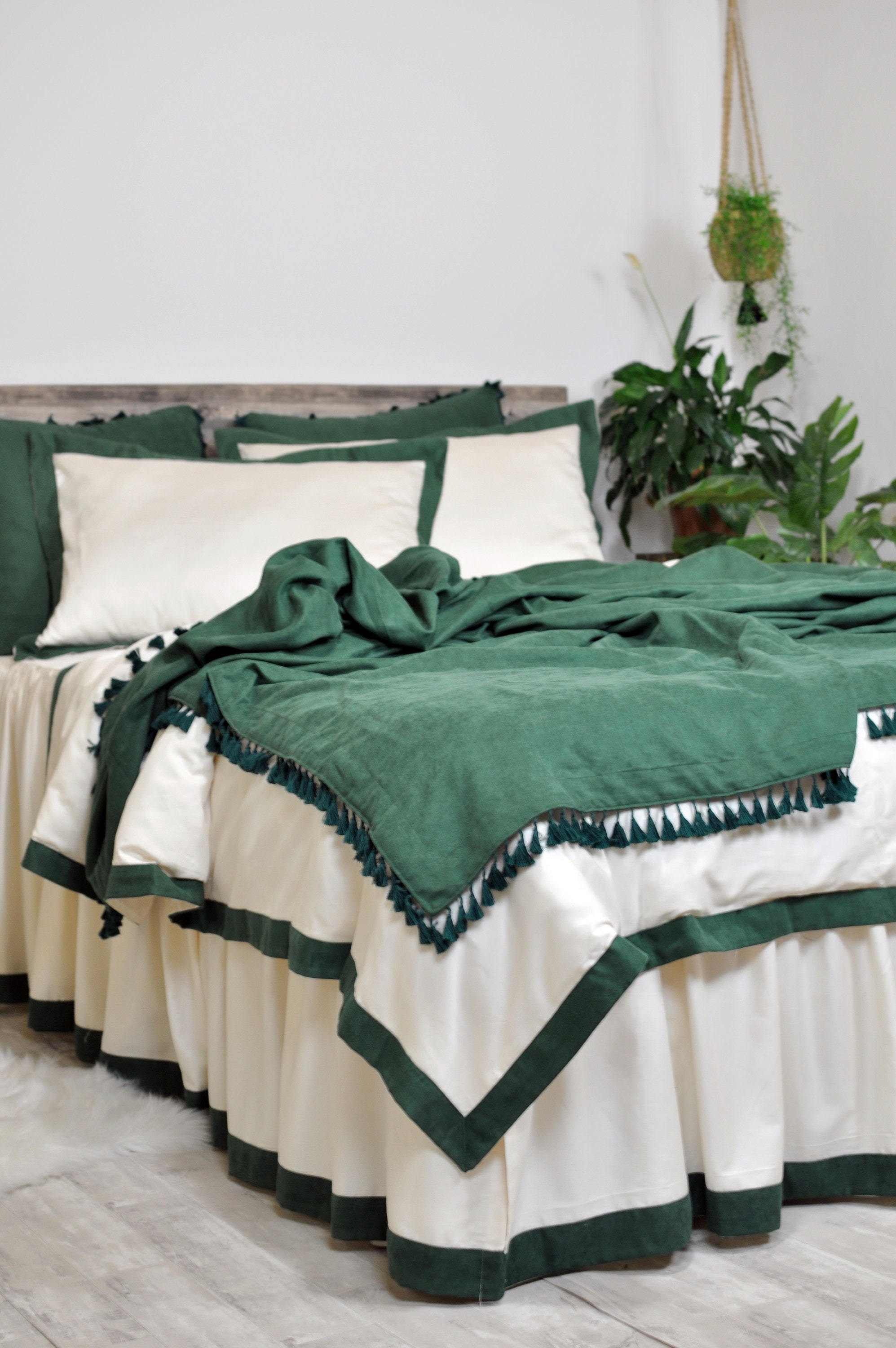 Border Bedding Bordered Duvet Cover Set Green Bedding King Etsy Israel