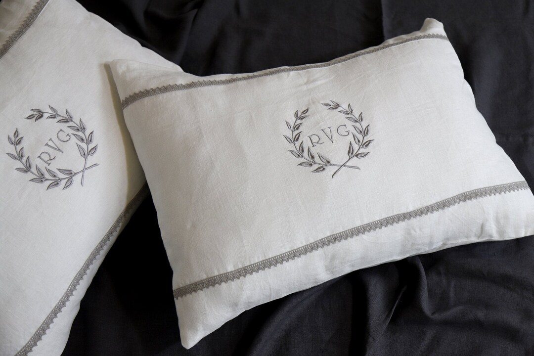 Personalized Monogrammed Pillowcase, Embroidered Linen Pillowcase