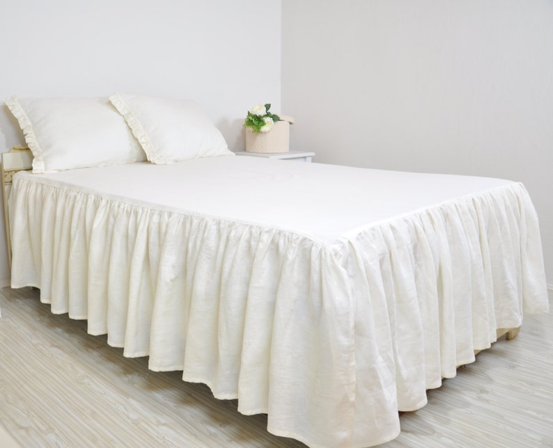 Linen Bed Skirt Custom Dust Ruffle in Full Queen King - Etsy