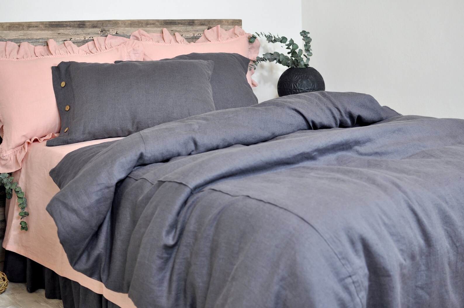 Dark Grey Linen Duvet Cover Linen Bedding Charcoal Gray Etsy Canada