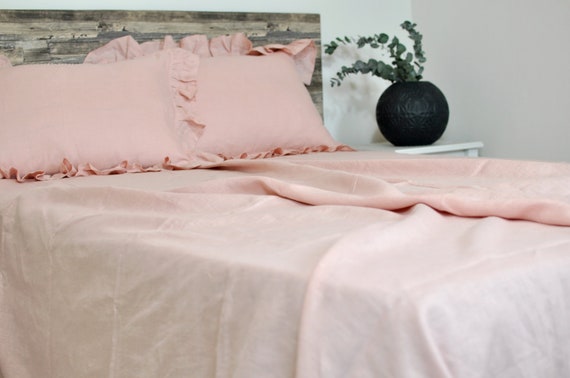Linen Flat Sheet Dusty Pink Linen Top Sheet Full Queen King Etsy