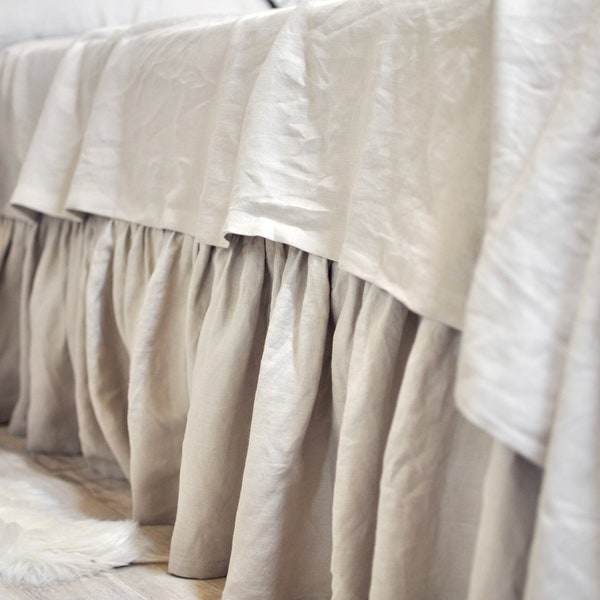 Linen Bedskirt, Dust Ruffle in Full Queen King, Ruffled Bed Skirt, Stone Beige Bedskirt, Linen Bedding, Custom Dust Ruffle, Country Bedding