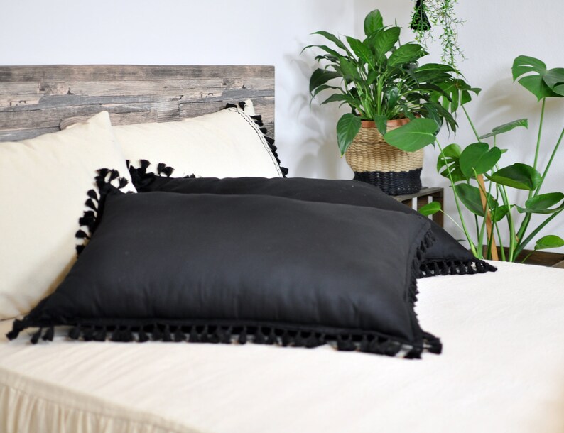 Boho Tassel Pillowcase Bohemian Pillow Black Tassel Pillow Etsy