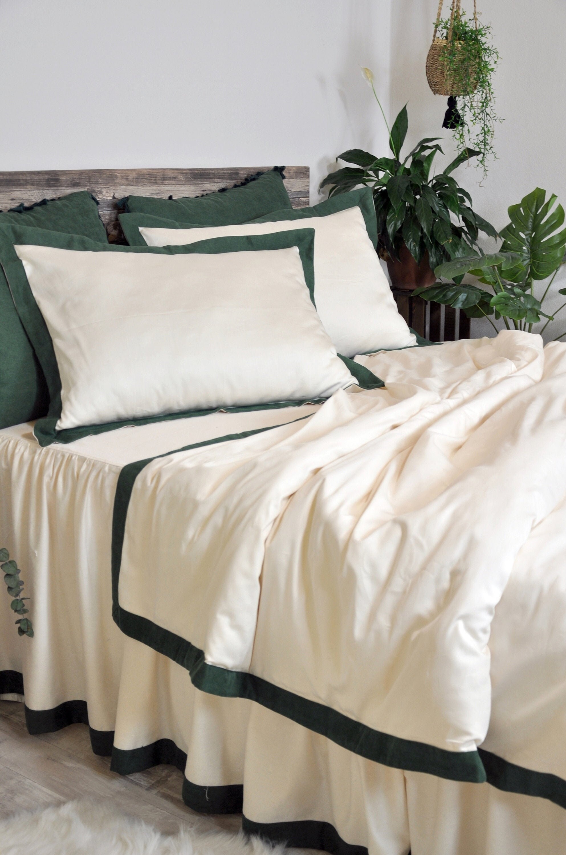Border Bedding Bordered Duvet Cover Set Green Bedding King Etsy Israel
