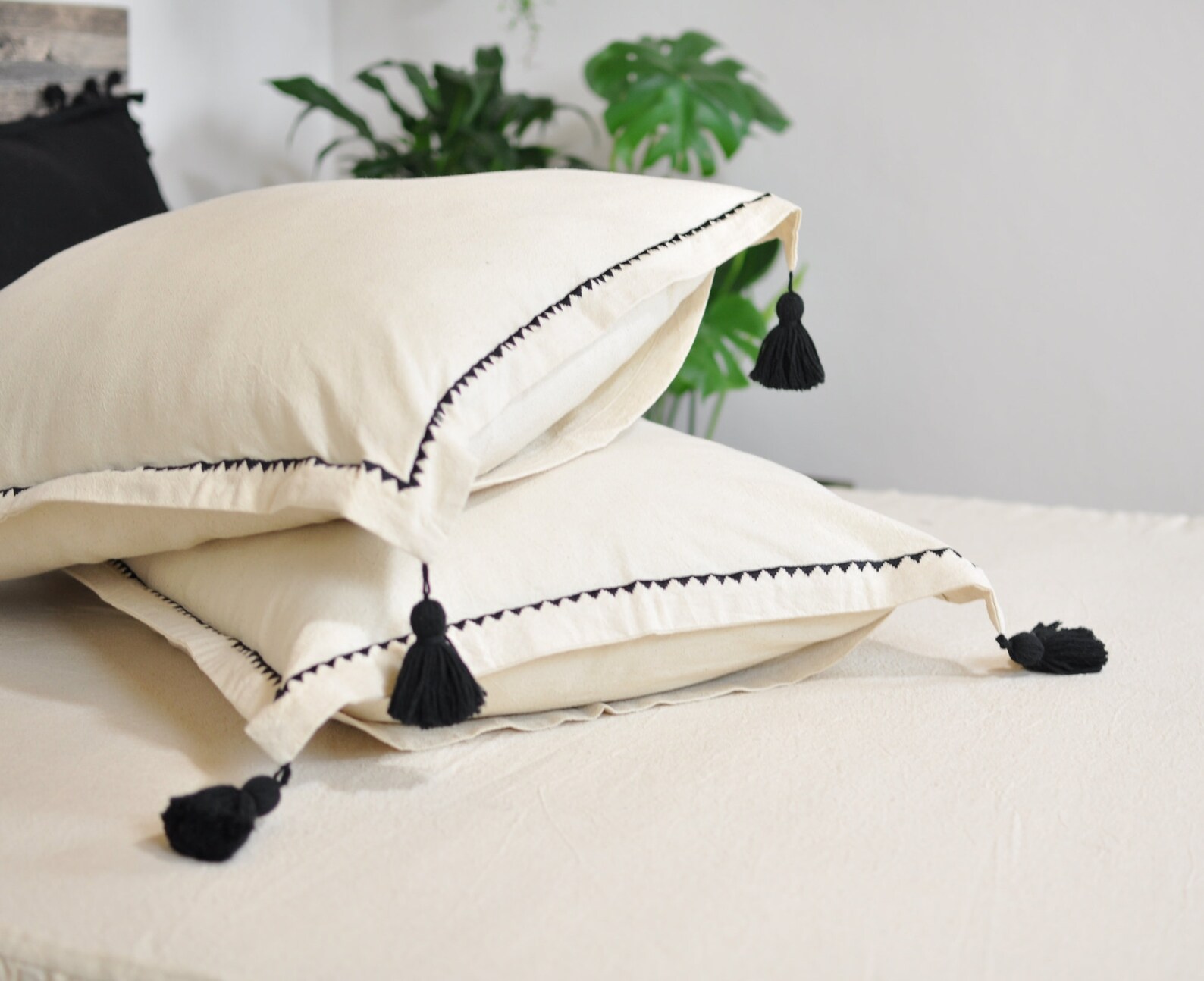 Boho Tassel Pillow Bohemian Pillowcase Black Tassel Pillow Etsy