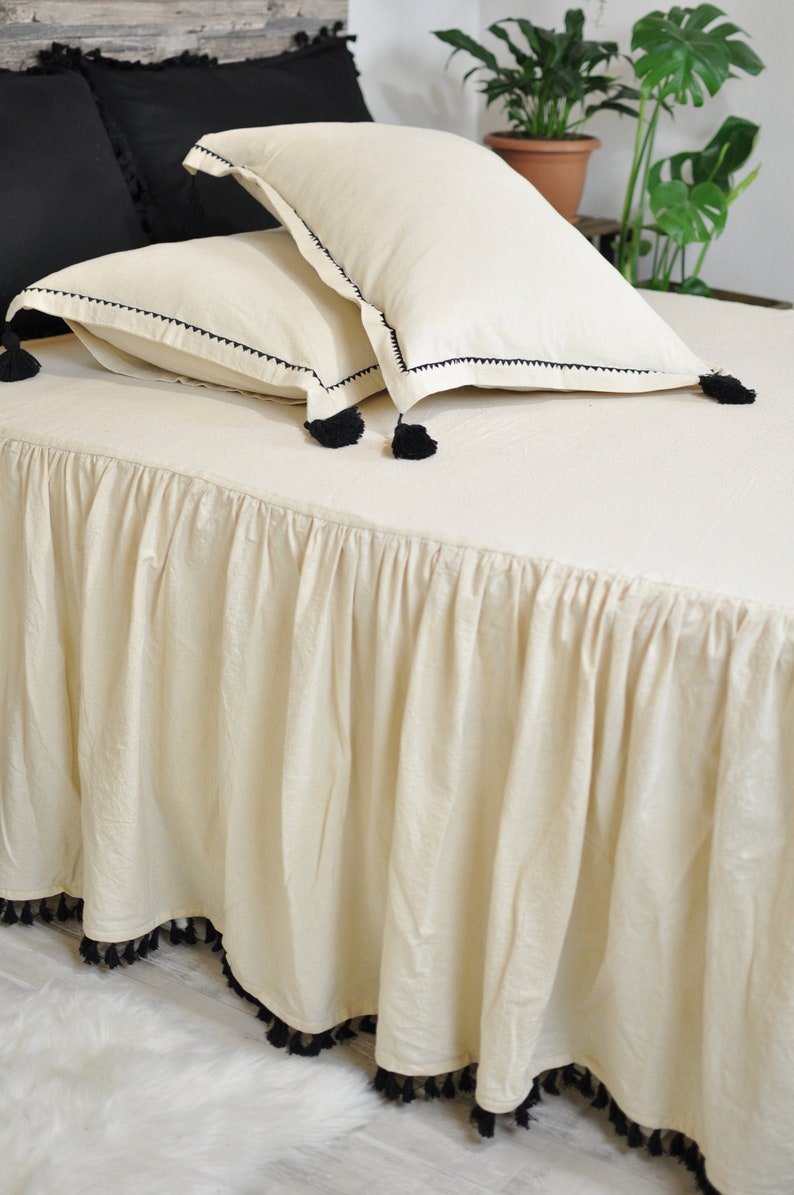 Bohemian Tassel Bedspread Boho Bed Skirt Dust Ruffle Etsy