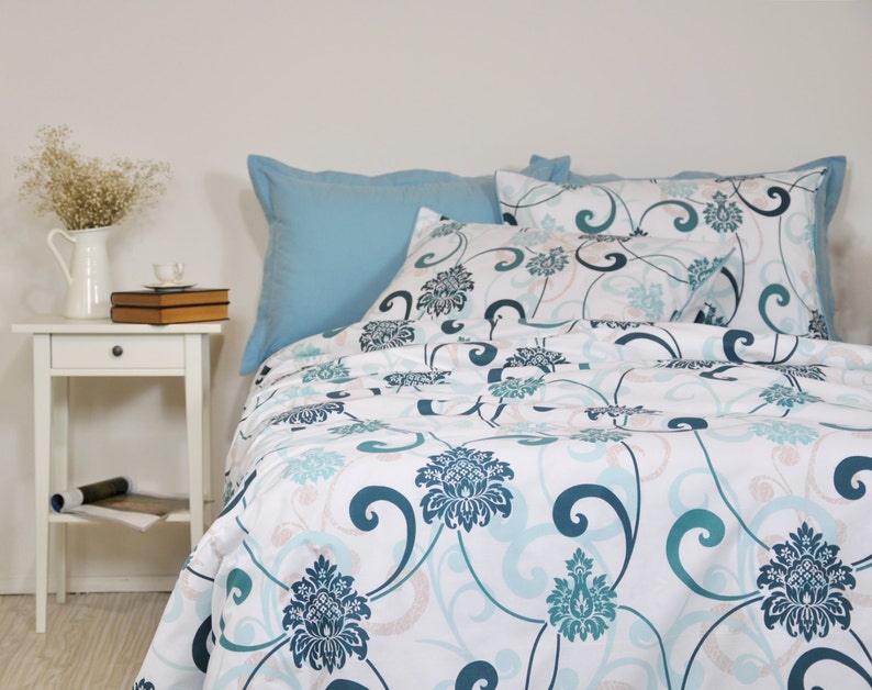 Damask Duvet Cover Set in Mint Green Teal Blue for Full Queen Etsy