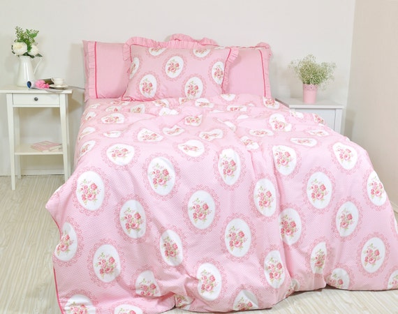 Pink Floral Duvet Cover Set In Full Queen King Size Victorian Etsy