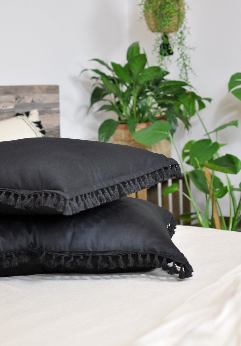 Boho Tassel Pillowcase Bohemian Pillow Black Tassel Pillow Etsy