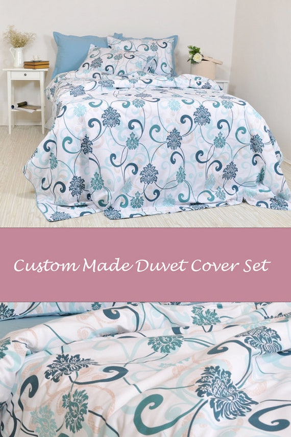 Damask Duvet Cover Set In Mint Green Teal Blue For Full Queen Etsy