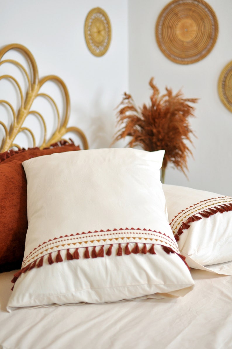 Boho Tassel Pillowcase Burnt Orange Pillow Terracotta Rust Etsy