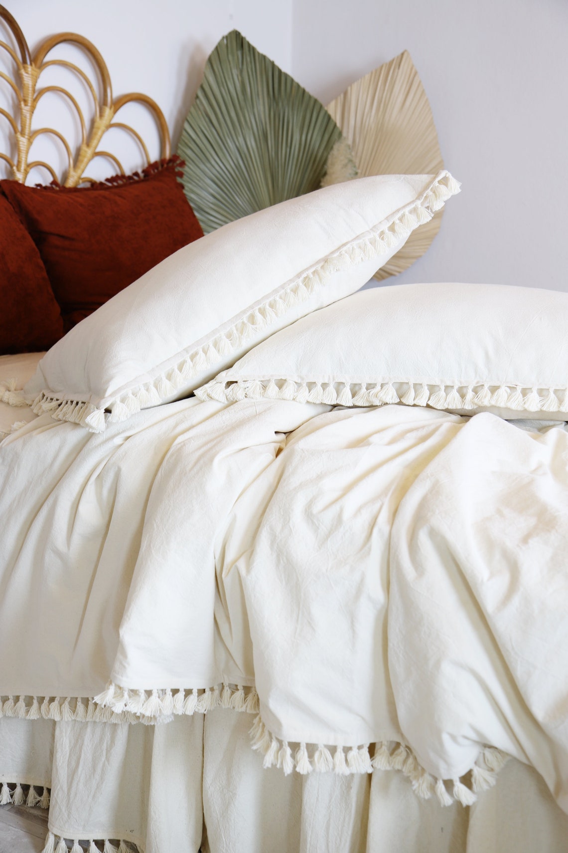 Neutral Bedding Tassel Quilt Cover Set Bohemian Duvet Cover Etsy