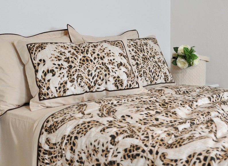 Leopard Damask Duvet Cover Set In Brown Beige For Full Image 0