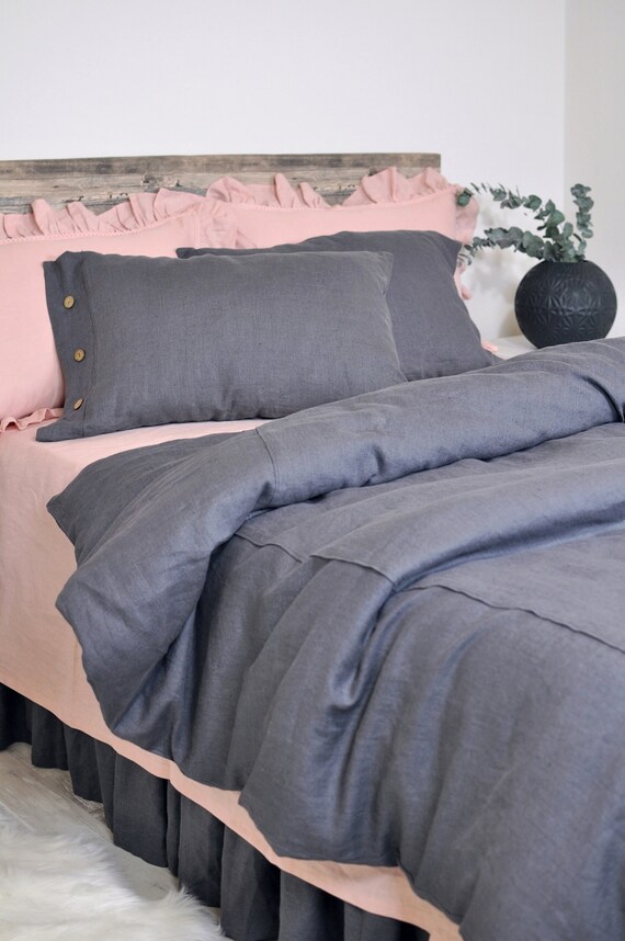 Dark Grey Linen Duvet Cover Linen Bedding Charcoal Gray Etsy