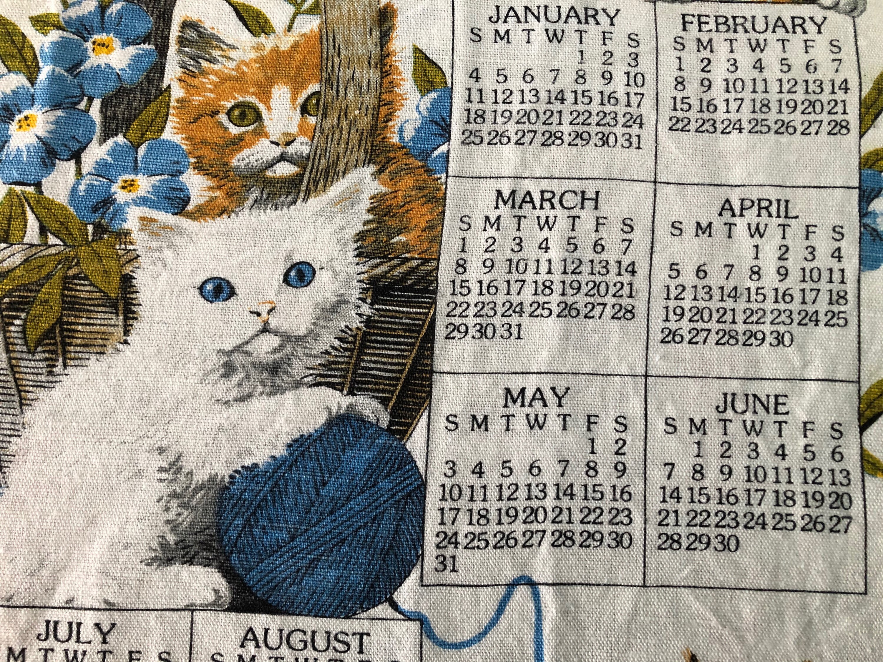 Vintage 90s Kay Dee Designs Linen Calendar Kittens Flowers & Etsy