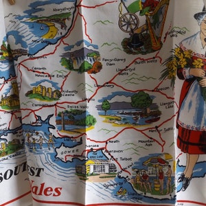 Mapa del suroeste de Gales Lino con borde rojo estrecho La decoración del hogar mide aprox. 30 por 19-1/2 pulgadas