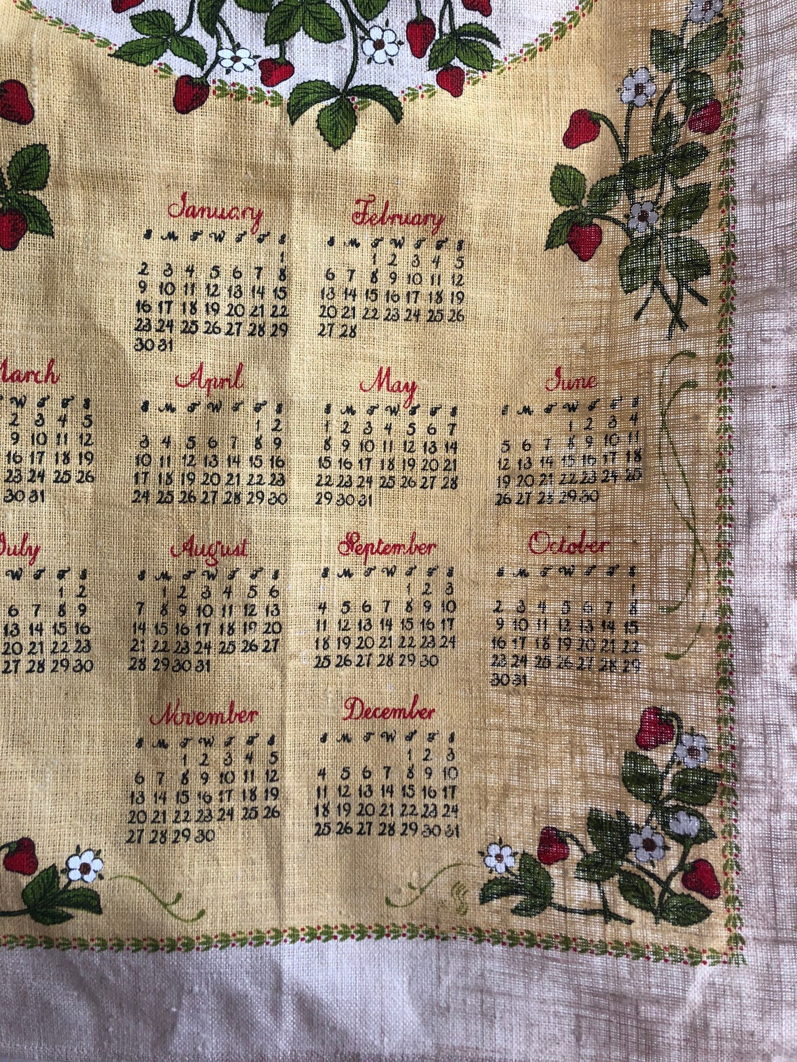 Vintage 80s Linen Calendar With Strawberry Theme Home Decor Etsy UK