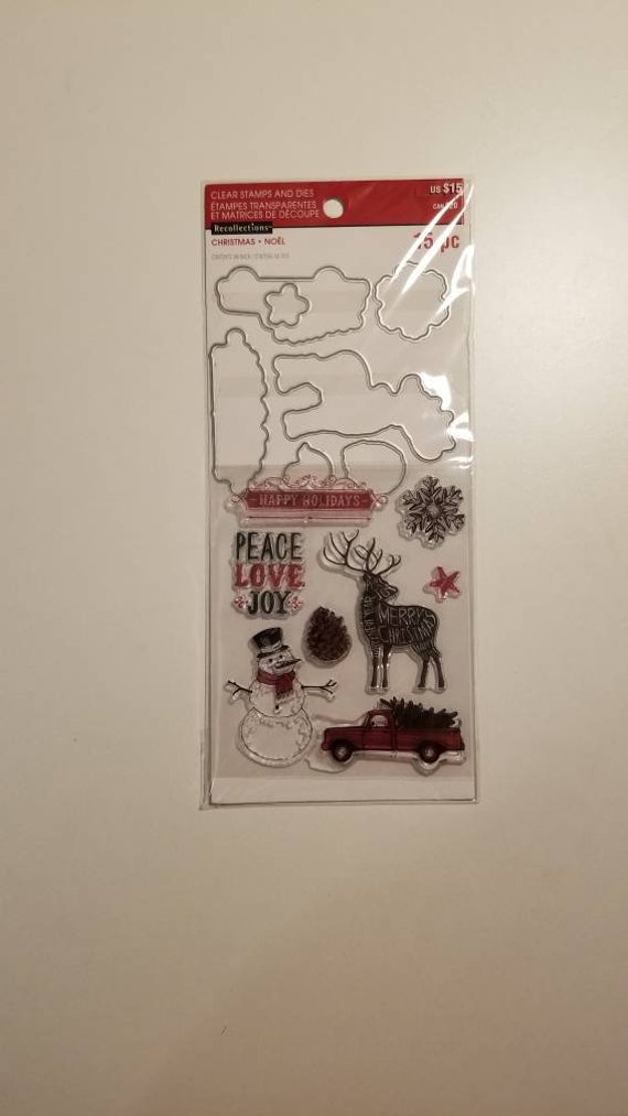 Recollections Christmas Clear Stamp Die Set Truck Snowman Reindeer Pine Cone