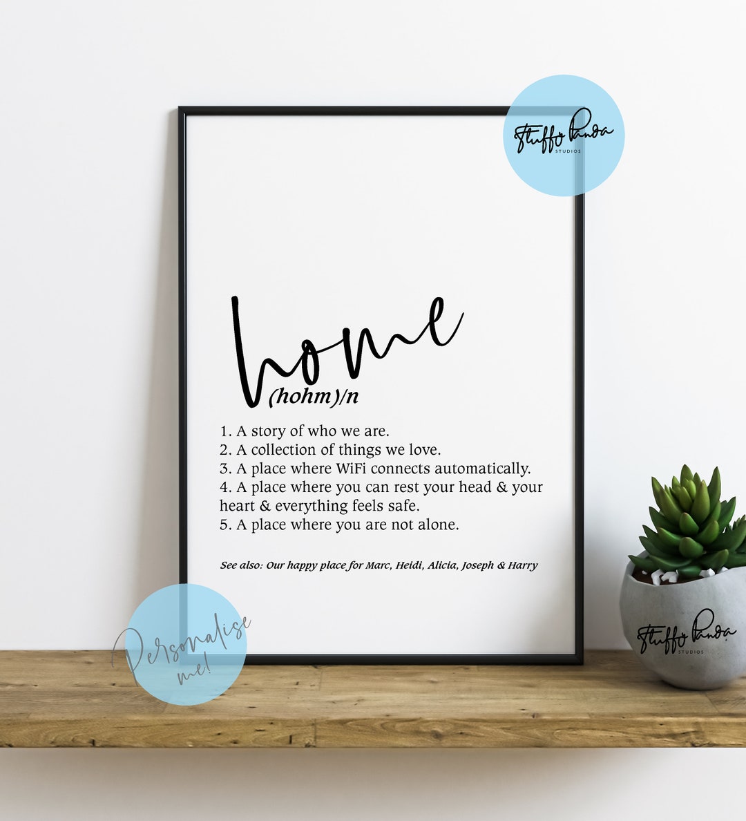 Personalised Home Definition Print, Wall Art Print, Quote Print