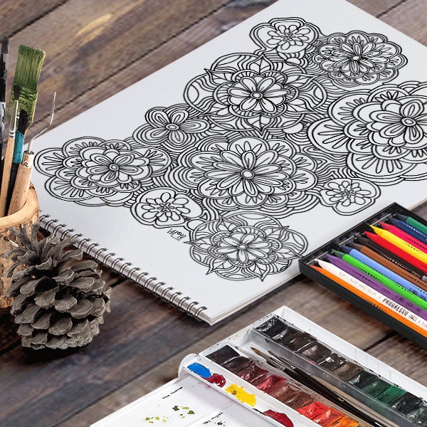 GROOVY FLOWERS: A Printable Adult Coloring Page | Etsy