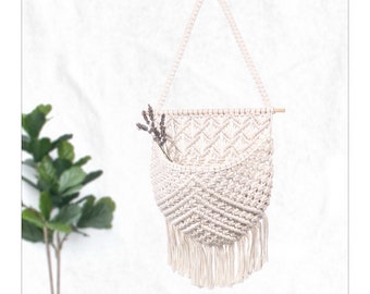 Boho Macrame Hanging Storage Basket - Fruit Hammock for Kitchen, Under Cabinet - Wall Basket Decor, Foraging Tote - Cotton, Off White