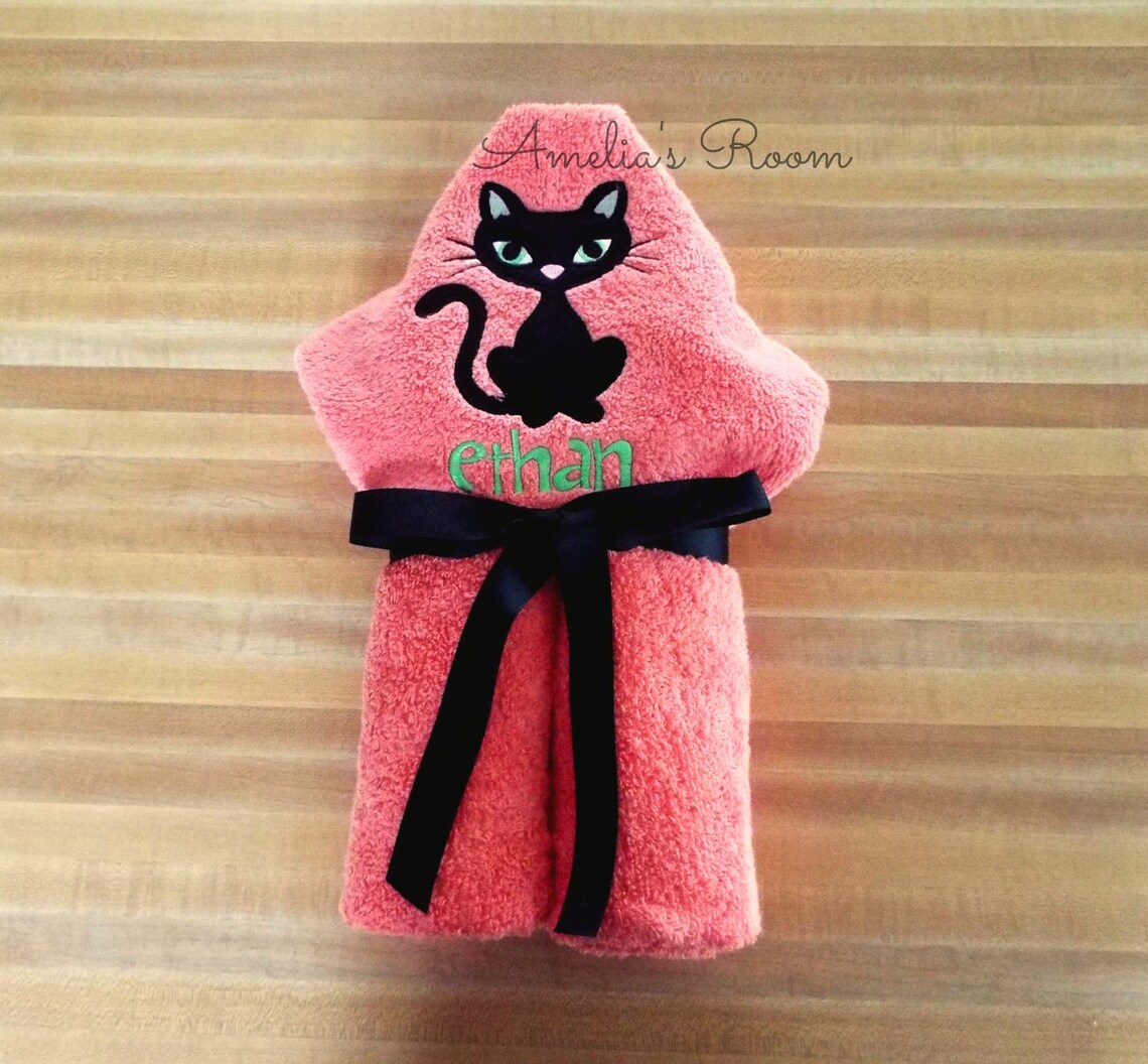 Black Kitty Hooded Towelcat Towel Kitty Towel Beach Towel Etsy