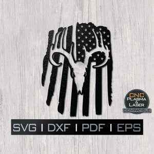 Deer Buck Skull Tattered Flag | DXF SVG plasma, laser, cnc file, Cricut, Silhouette, metal art, sticker, paper template