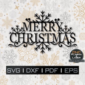 Vrolijk kerstfeest decoratief | SVG DXF digitale download voor sticker, plasma, laser, hout, shirt, ambacht, silhouet, cricut